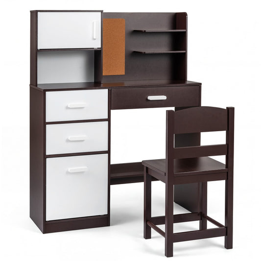 Kids Desk Chair Set, Bulletin Board, 3 Drawers, 2 Storage Cabinets, Rustic Brown Kids Table & Chair Sets Rustic Brown at Gallery Canada