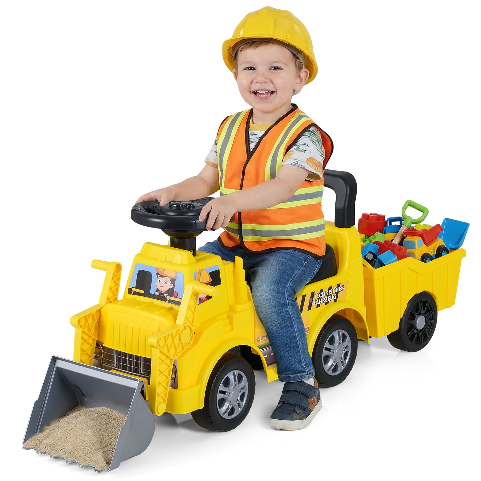 Kids Digger Ride on Truck with Shovel and Under-Seat Compartment Push & Pedal Ride On Toys at Gallery Canada