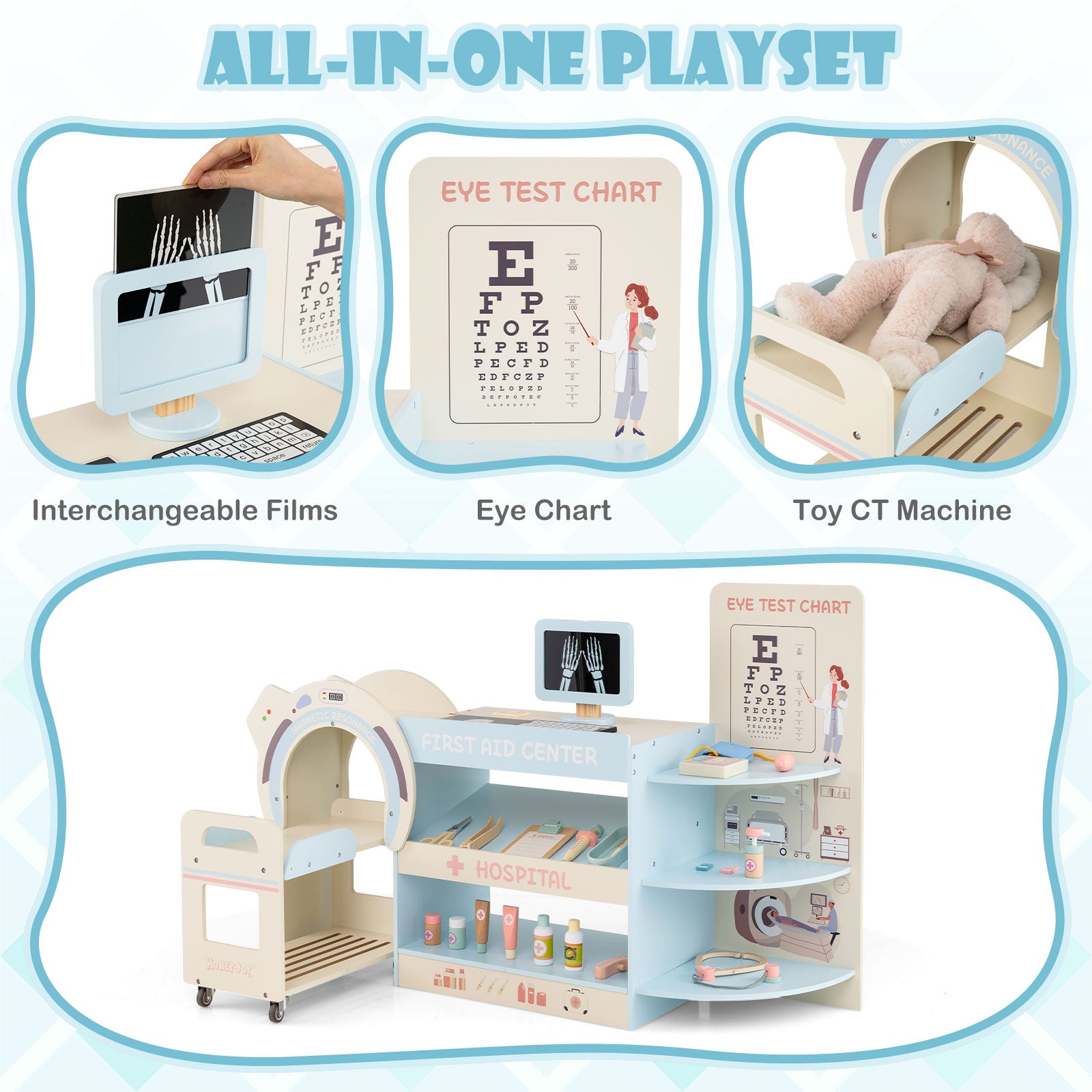 Kids Doctor Play Set, Wooden Hospital Office Kit, Blue Play Kitchen Sets at Gallery Canada