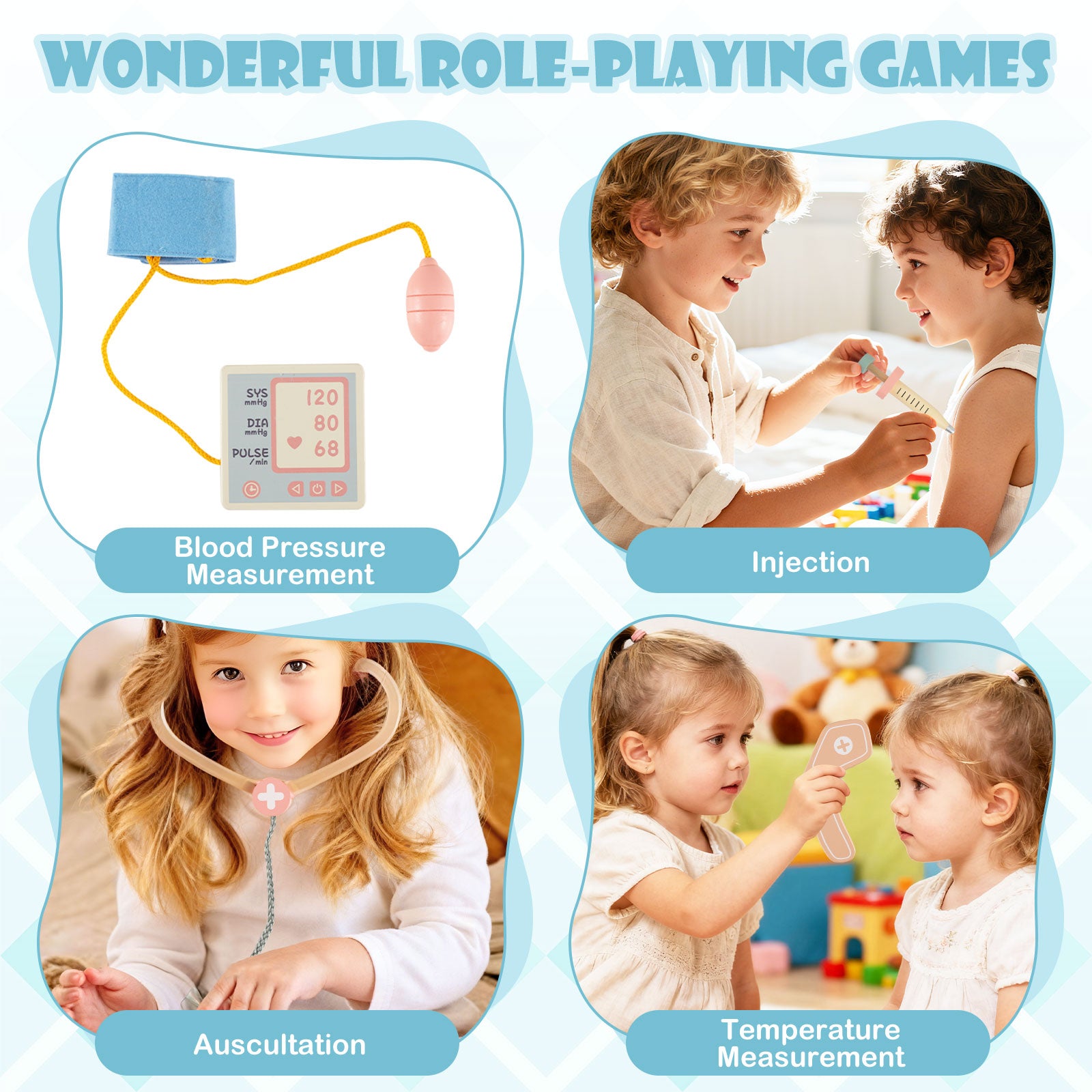 Kids Doctor Play Set, Wooden Hospital Office Kit, Blue Play Kitchen Sets at Gallery Canada