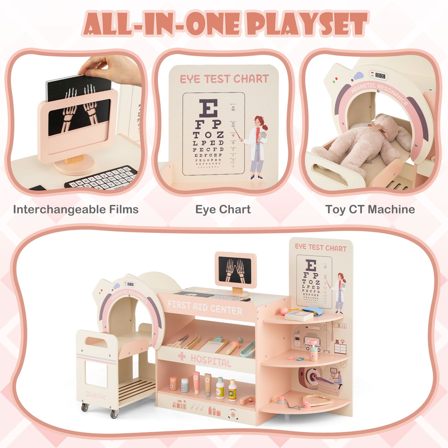 Kids Doctor Play Set, Wooden Hospital Office Kit, Pink Play Kitchen Sets at Gallery Canada