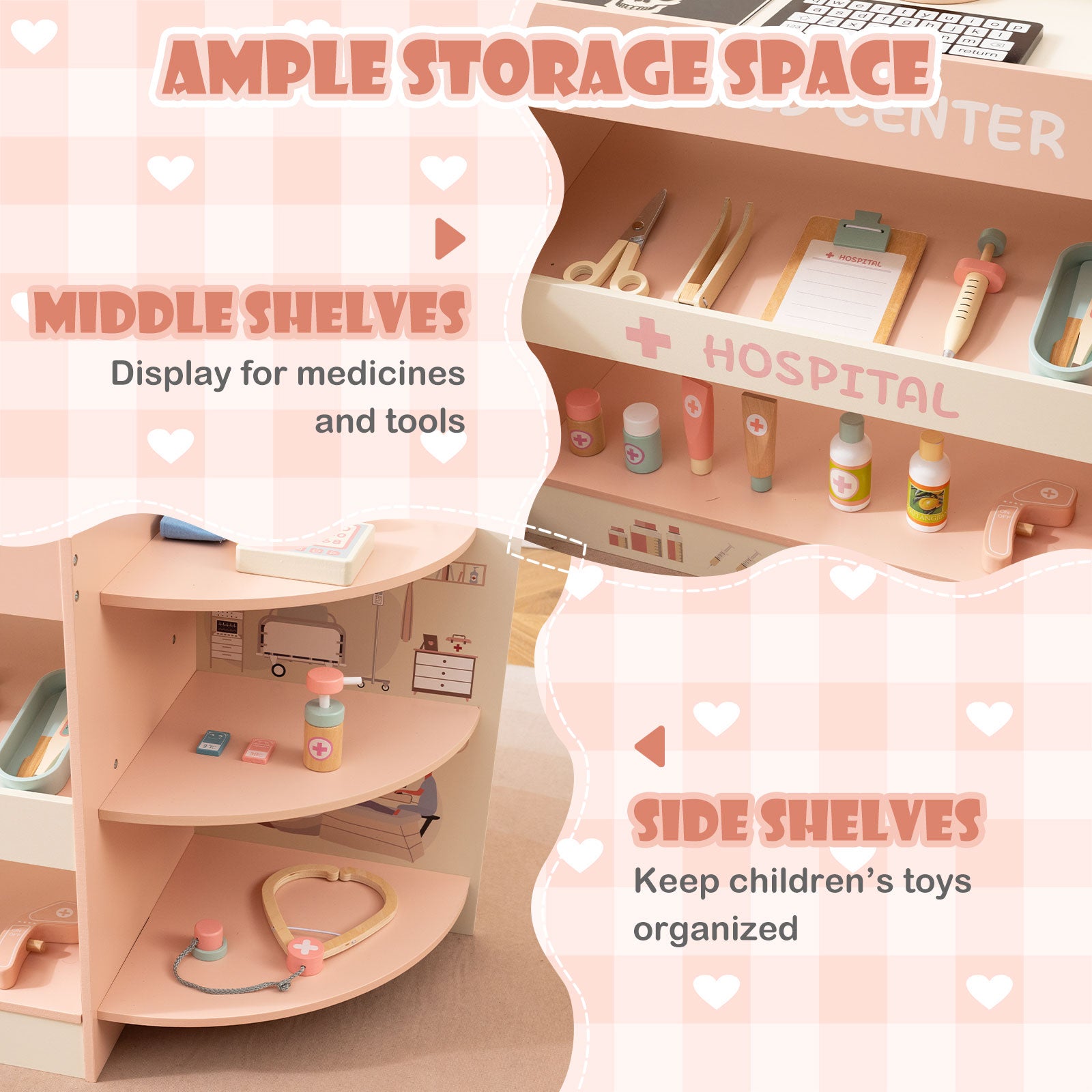 Kids Doctor Play Set, Wooden Hospital Office Kit, Pink Play Kitchen Sets at Gallery Canada