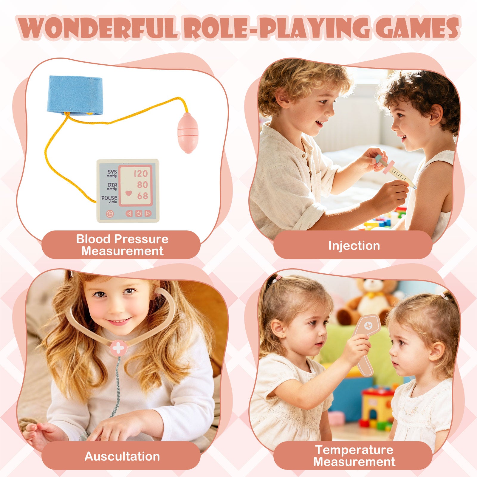 Kids Doctor Play Set, Wooden Hospital Office Kit, Pink Play Kitchen Sets at Gallery Canada