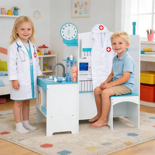 Kids Doctor Play Set with Adjustable Height Bar, Blue