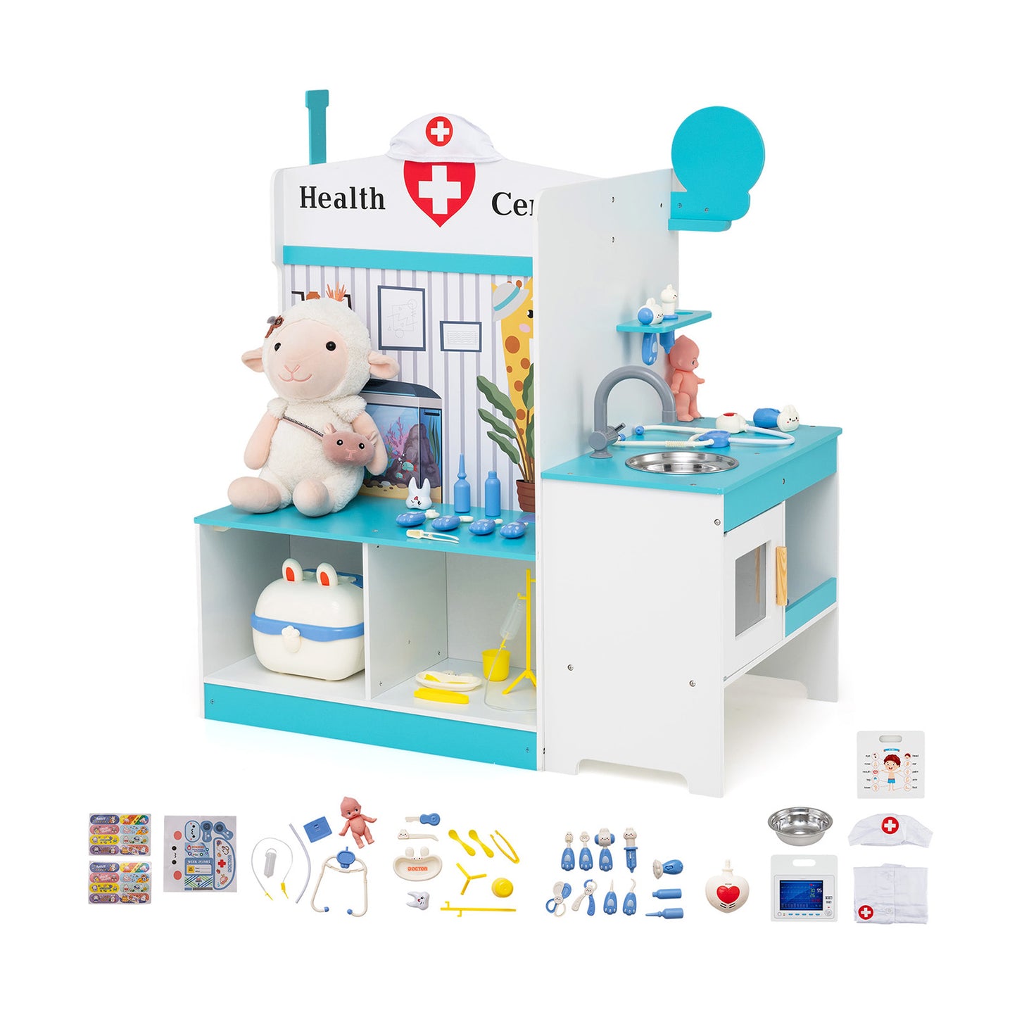 Kids Doctor Play Set with Adjustable Height Bar, Blue