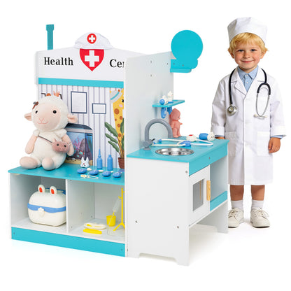 Kids Doctor Play Set with Adjustable Height Bar, Blue
