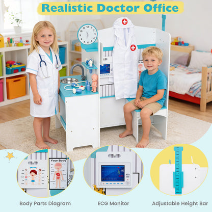 Kids Doctor Play Set with Adjustable Height Bar, Blue