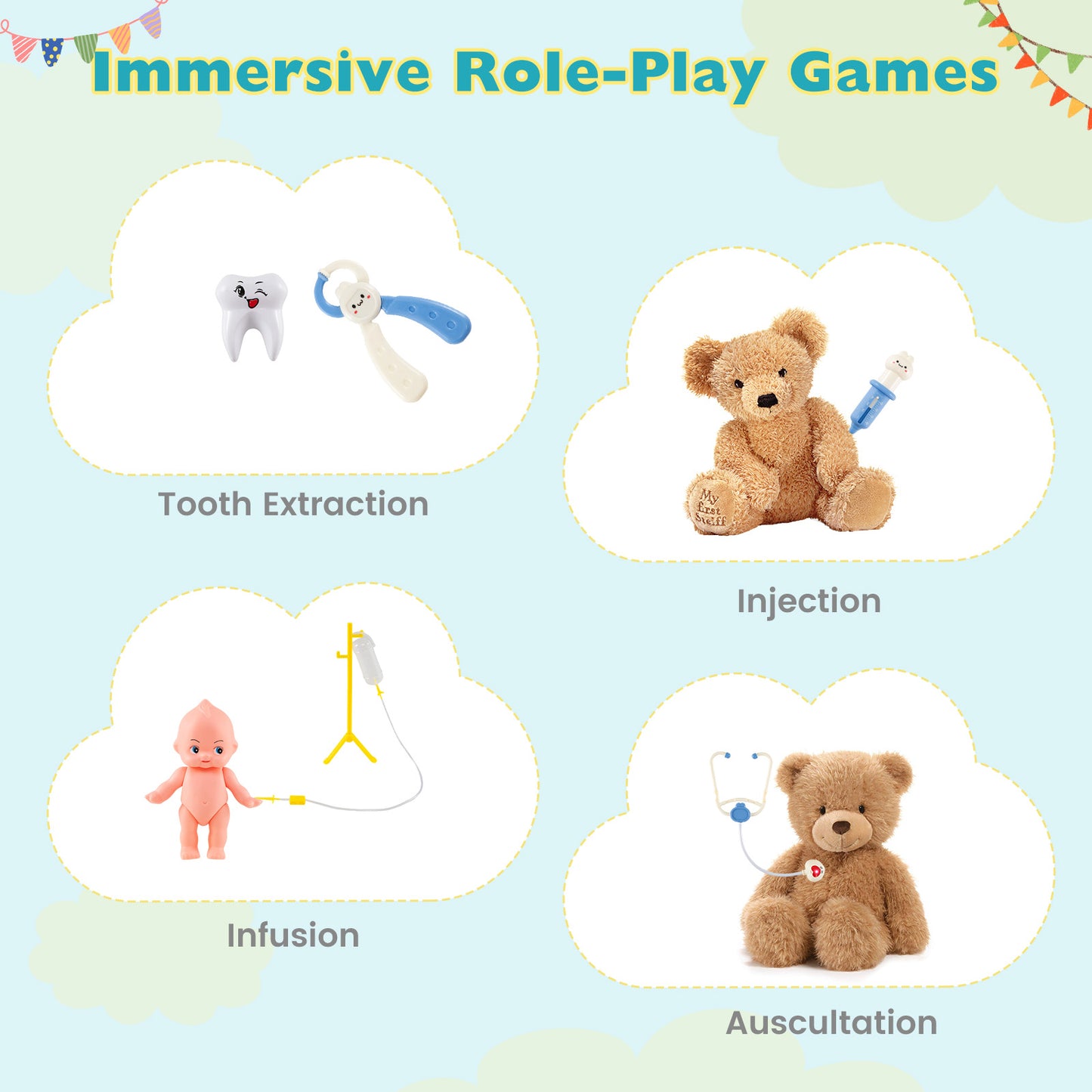 Kids Doctor Play Set with Adjustable Height Bar, Blue