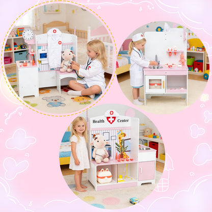 Kids Doctor Play Set with Adjustable Height Bar, Pink
