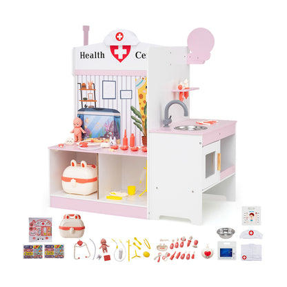 Kids Doctor Play Set with Adjustable Height Bar, Pink