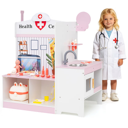 Kids Doctor Play Set with Adjustable Height Bar, Pink