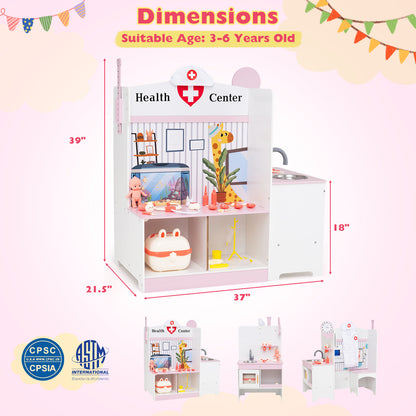 Kids Doctor Play Set with Adjustable Height Bar, Pink