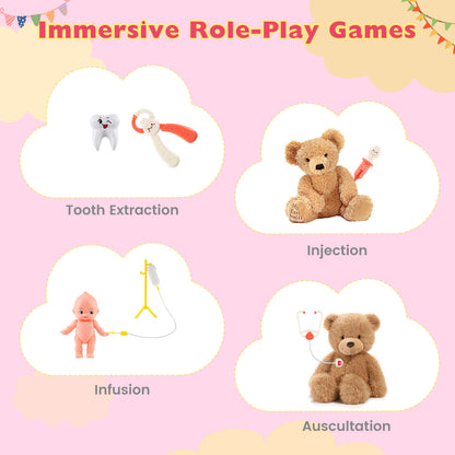 Kids Doctor Play Set with Adjustable Height Bar, Pink