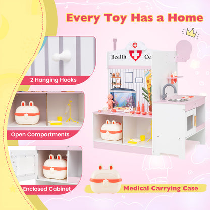 Kids Doctor Play Set with Adjustable Height Bar, Pink