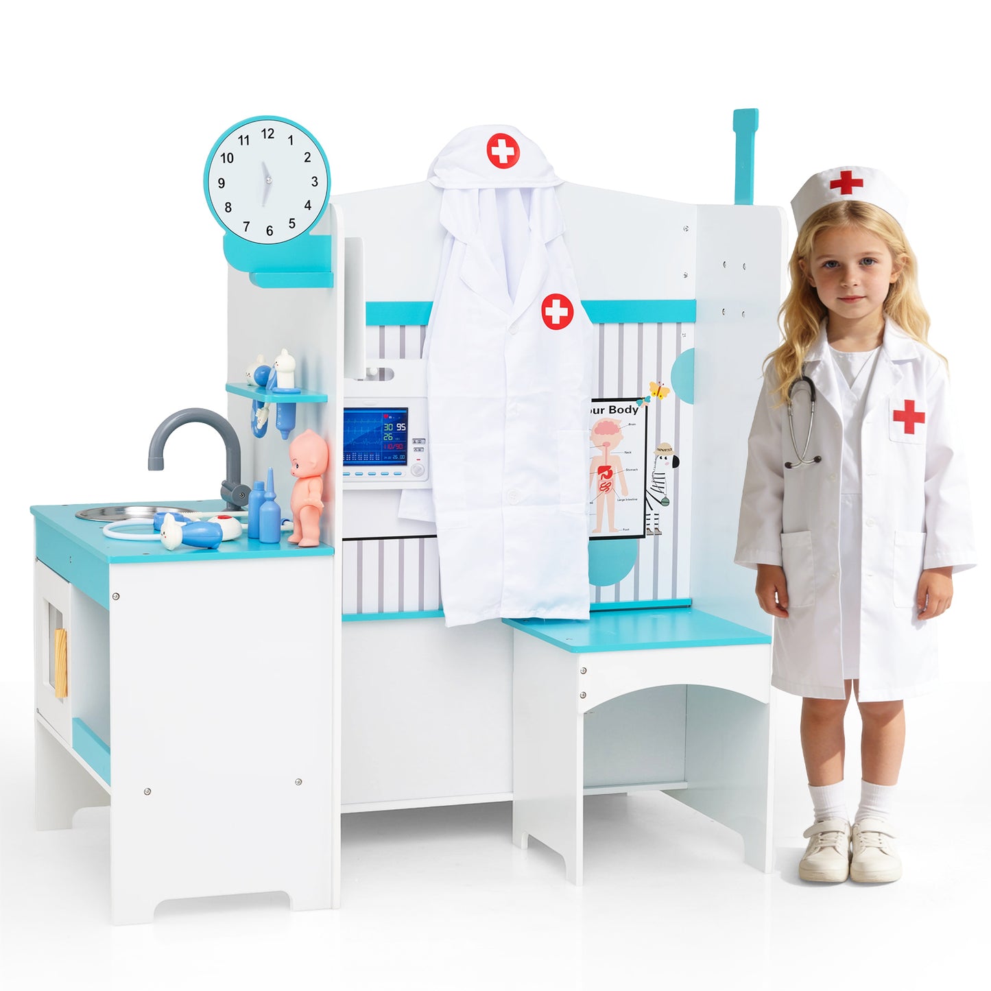 Kids Doctor Play Set with Adjustable Height Bar, Blue Play Kitchen Sets at Gallery Canada
