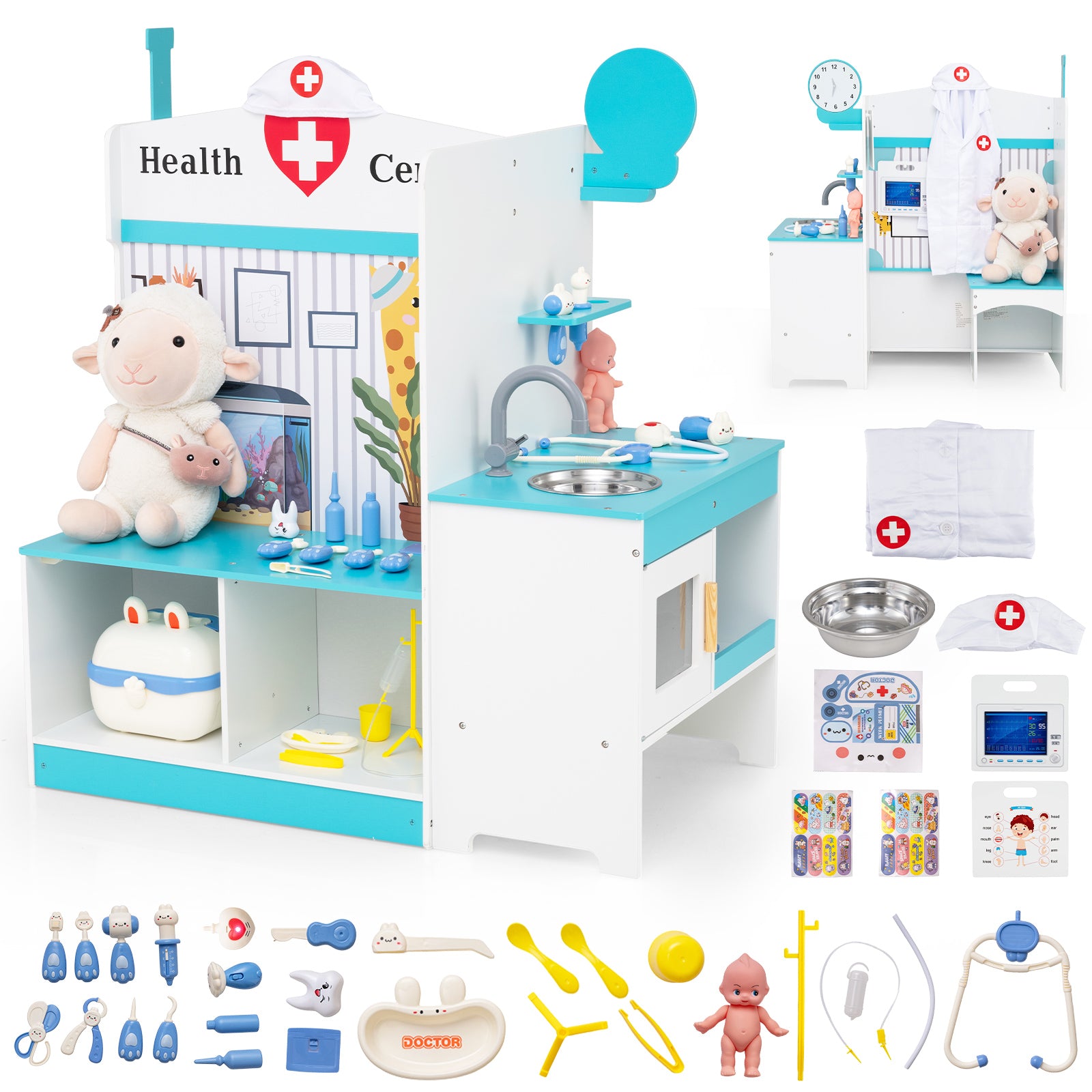 Kids Doctor Play Set with Adjustable Height Bar, Blue Play Kitchen Sets at Gallery Canada