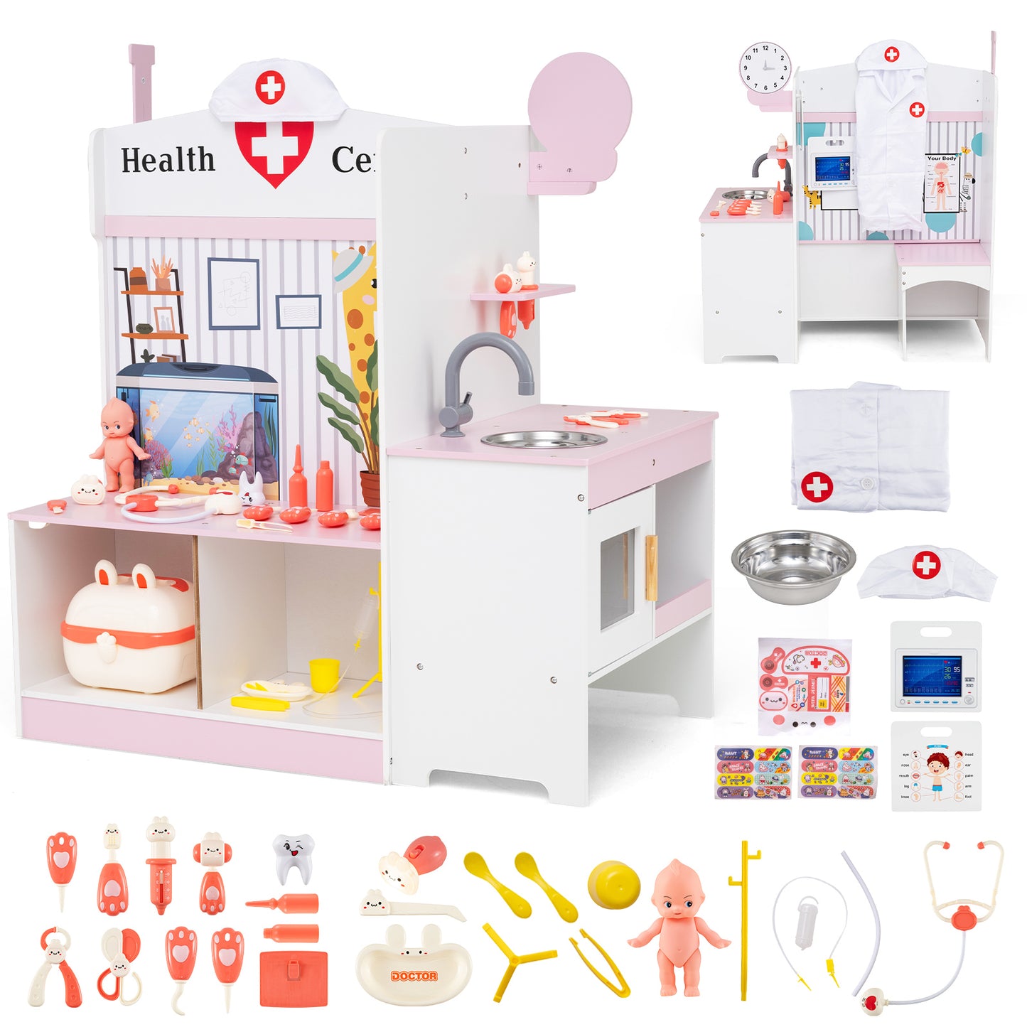 Kids Doctor Play Set with Adjustable Height Bar, Pink Play Kitchen Sets at Gallery Canada