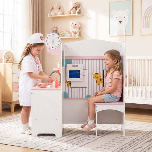 Kids Doctor Play Set with Adjustable Height Bar, Pink