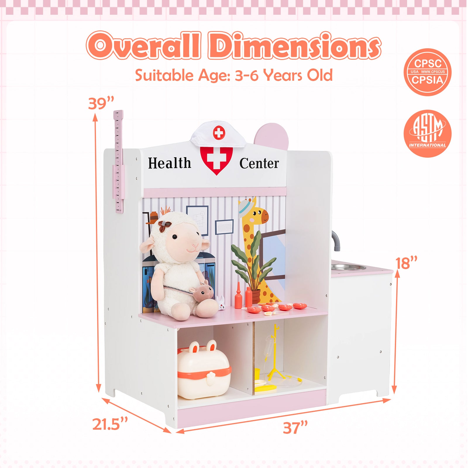 Kids Doctor Play Set with Adjustable Height Bar, Pink Play Kitchen Sets at Gallery Canada