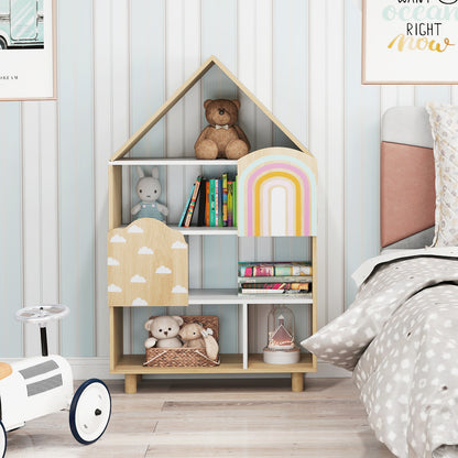 Kids Dollhouse Bookshelf House-shaped Bookcase Children Toy Storage Organizer, Natural Kids Storage at Gallery Canada