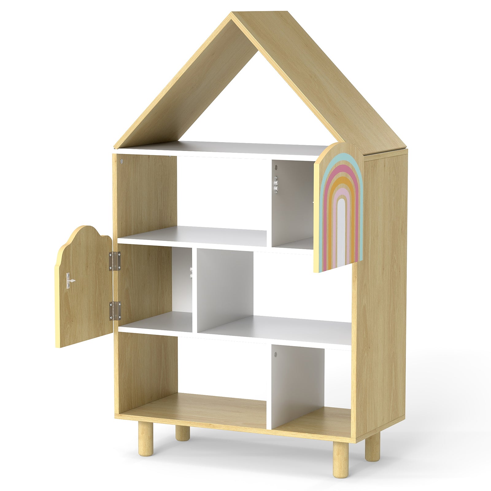 Kids Dollhouse Bookshelf House-shaped Bookcase Children Toy Storage Organizer, Natural Kids Storage at Gallery Canada