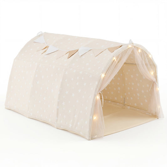 Kids Dream Bed Tent, Twin Bunk Bed, Glow Dark Stars, Lights, Beige Play Tents & Playhouse Beige at Gallery Canada