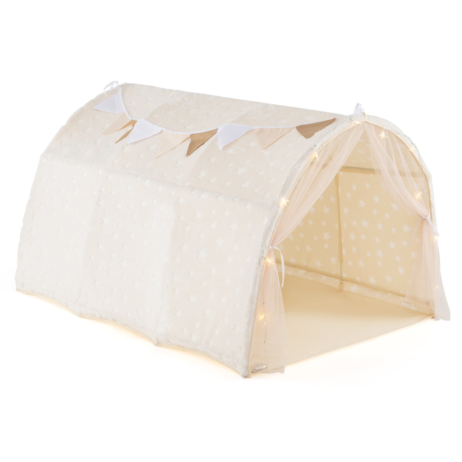 Kids Dream Bed Tent, Twin Bunk Bed, Glow Dark Stars, Lights, Beige Play Tents & Playhouse Beige at Gallery Canada