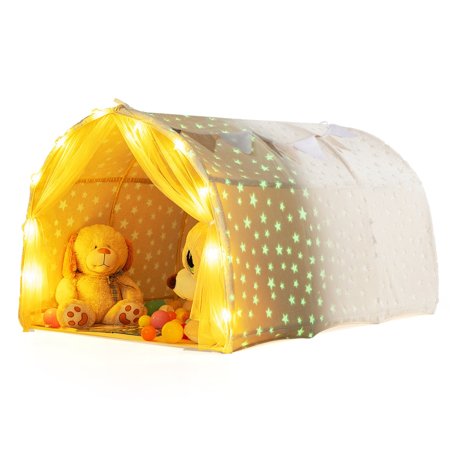 Kids Dream Bed Tent, Twin Bunk Bed, Glow Dark Stars, Lights, Beige Play Tents & Playhouse at Gallery Canada