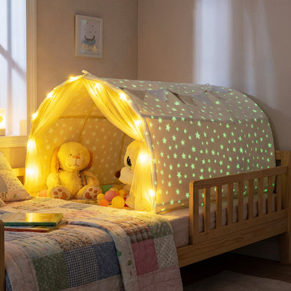 Kids Dream Bed Tent, Twin Bunk Bed, Glow Dark Stars, Lights, Beige Play Tents & Playhouse at Gallery Canada