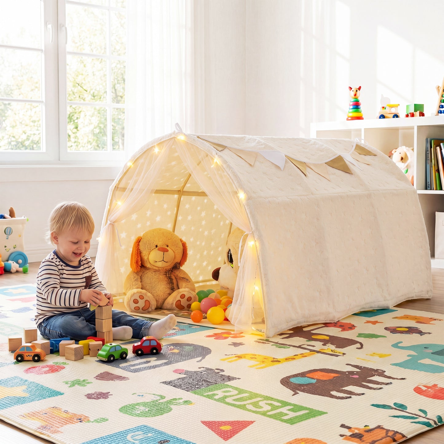 Kids Dream Bed Tent, Twin Bunk Bed, Glow Dark Stars, Lights, Beige Play Tents & Playhouse at Gallery Canada