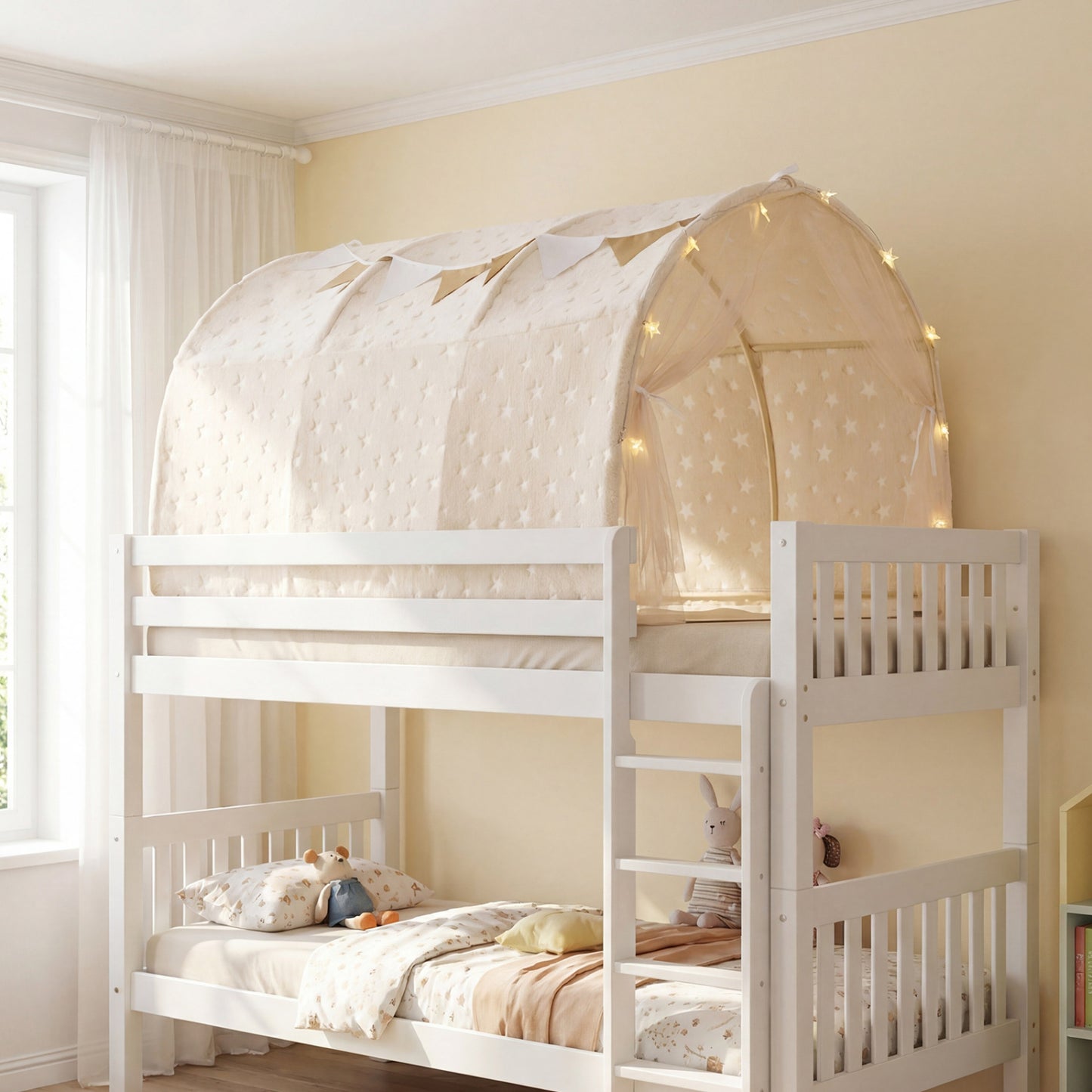 Kids Dream Bed Tent, Twin Bunk Bed, Glow Dark Stars, Lights, Beige Play Tents & Playhouse at Gallery Canada