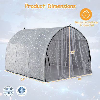 Kids Dream Bed Tent, Twin Size, Glow In The Dark Stars, Gray