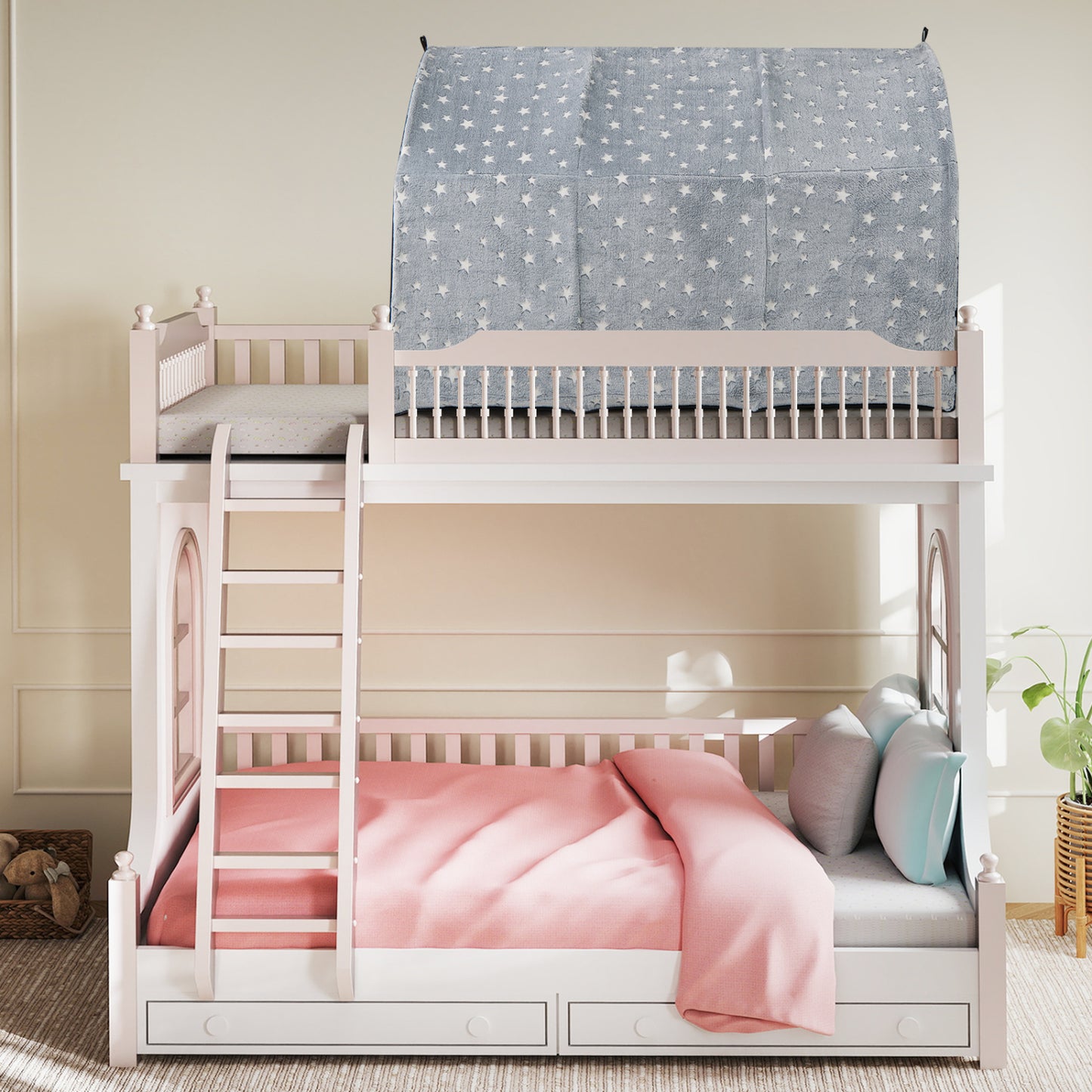 Kids Dream Bed Tent, Twin Size, Glow In The Dark Stars, Gray