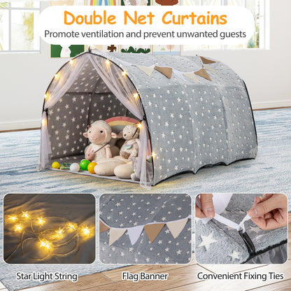 Kids Dream Bed Tent, Twin Size, Glow In The Dark Stars, Gray