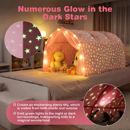 Kids Dream Bed Tent, Twin Size, Glow In The Dark Stars, Pink Play Tents & Playhouse at Gallery Canada