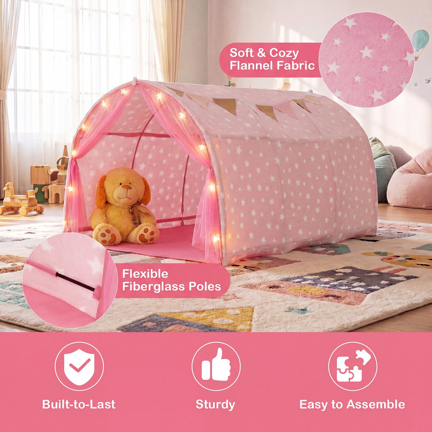 Kids Dream Bed Tent, Twin Size, Glow In The Dark Stars, Pink Play Tents & Playhouse at Gallery Canada