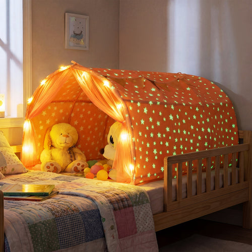 Kids Dream Bed Tent, Twin Size, Glow In The Dark Stars, Pink
