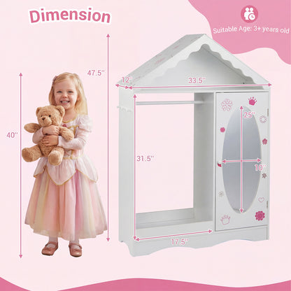 Kids Dress Up Storage with Mirror Roofed Wardrobe Closet with Open Hanging Rack, White Kids Storage at Gallery Canada