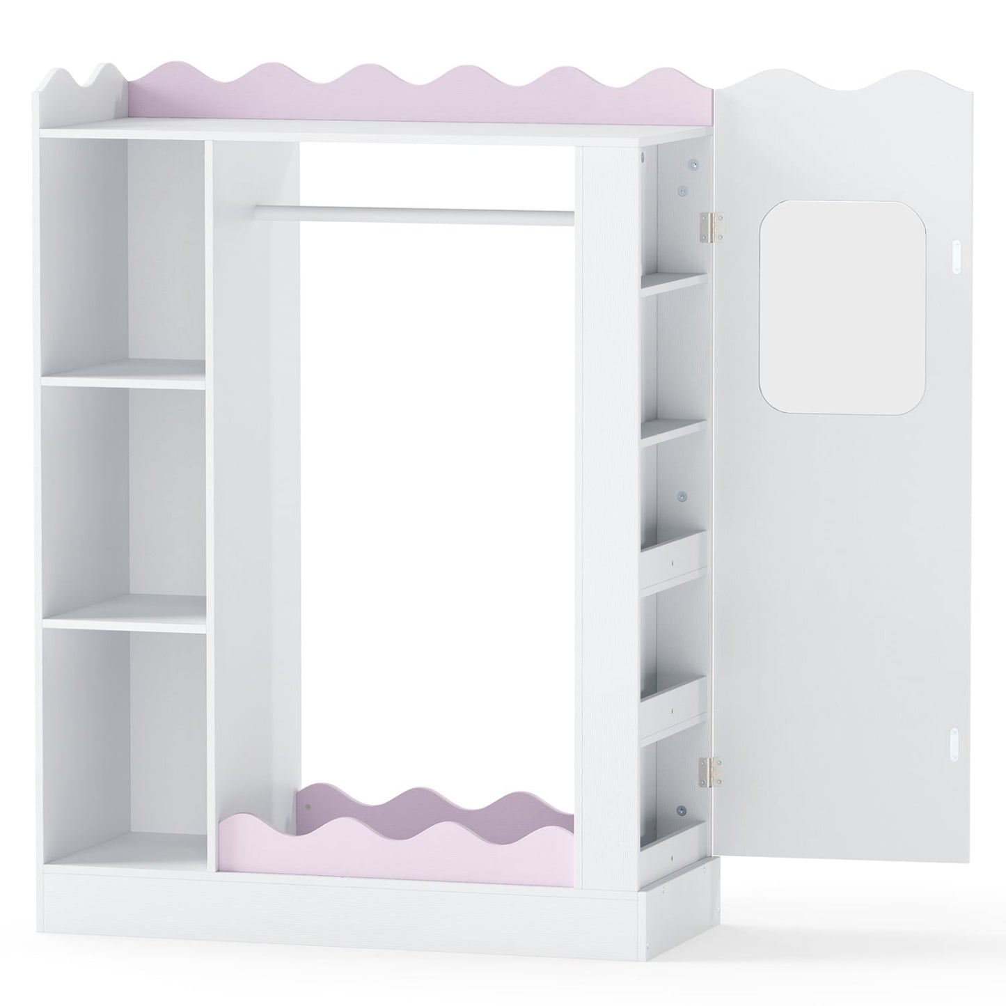 Kids Dress Up Storage with Mirrors and Hanging Rack and Shelves for Bedroom, White & Pink Kids Storage White & Pink at Gallery Canada