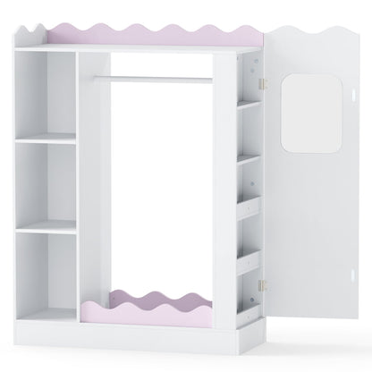 Kids Dress Up Storage with Mirrors and Hanging Rack and Shelves for Bedroom, White & Pink Kids Storage White & Pink at Gallery Canada