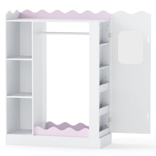 Kids Dress Up Storage with Mirrors and Hanging Rack and Shelves for Bedroom, White & Pink Kids Storage White & Pink at Gallery Canada
