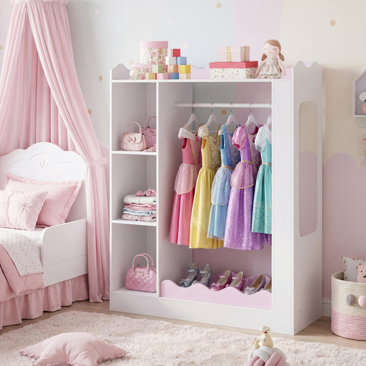 Kids Dress Up Storage with Mirrors and Hanging Rack and Shelves for Bedroom, White & Pink Kids Storage White & Pink at Gallery Canada