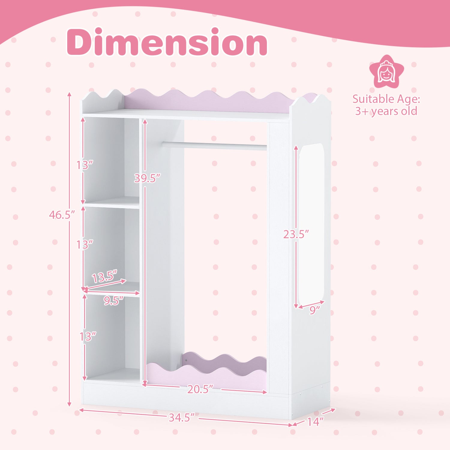 Kids Dress Up Storage with Mirrors and Hanging Rack and Shelves for Bedroom, White & Pink Kids Storage at Gallery Canada