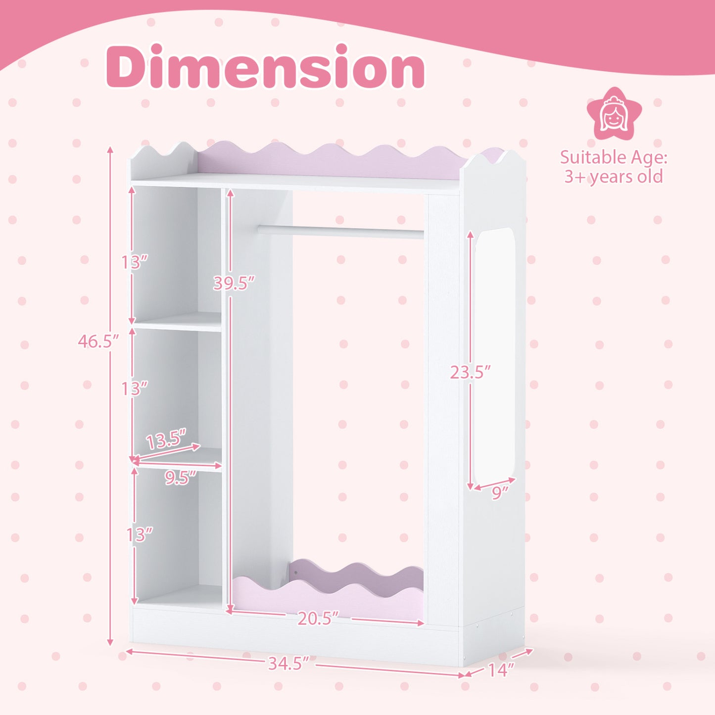 Kids Dress Up Storage with Mirrors and Hanging Rack and Shelves for Bedroom, White & Pink Kids Storage at Gallery Canada