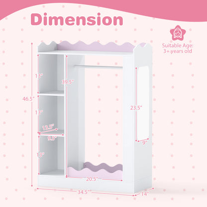 Kids Dress Up Storage with Mirrors and Hanging Rack and Shelves for Bedroom, White & Pink Kids Storage at Gallery Canada