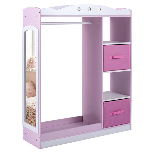 Kids Dress Up Storage with Full Length Mirror and Open Shelves, Pink Kids Storage Pink at Gallery Canada