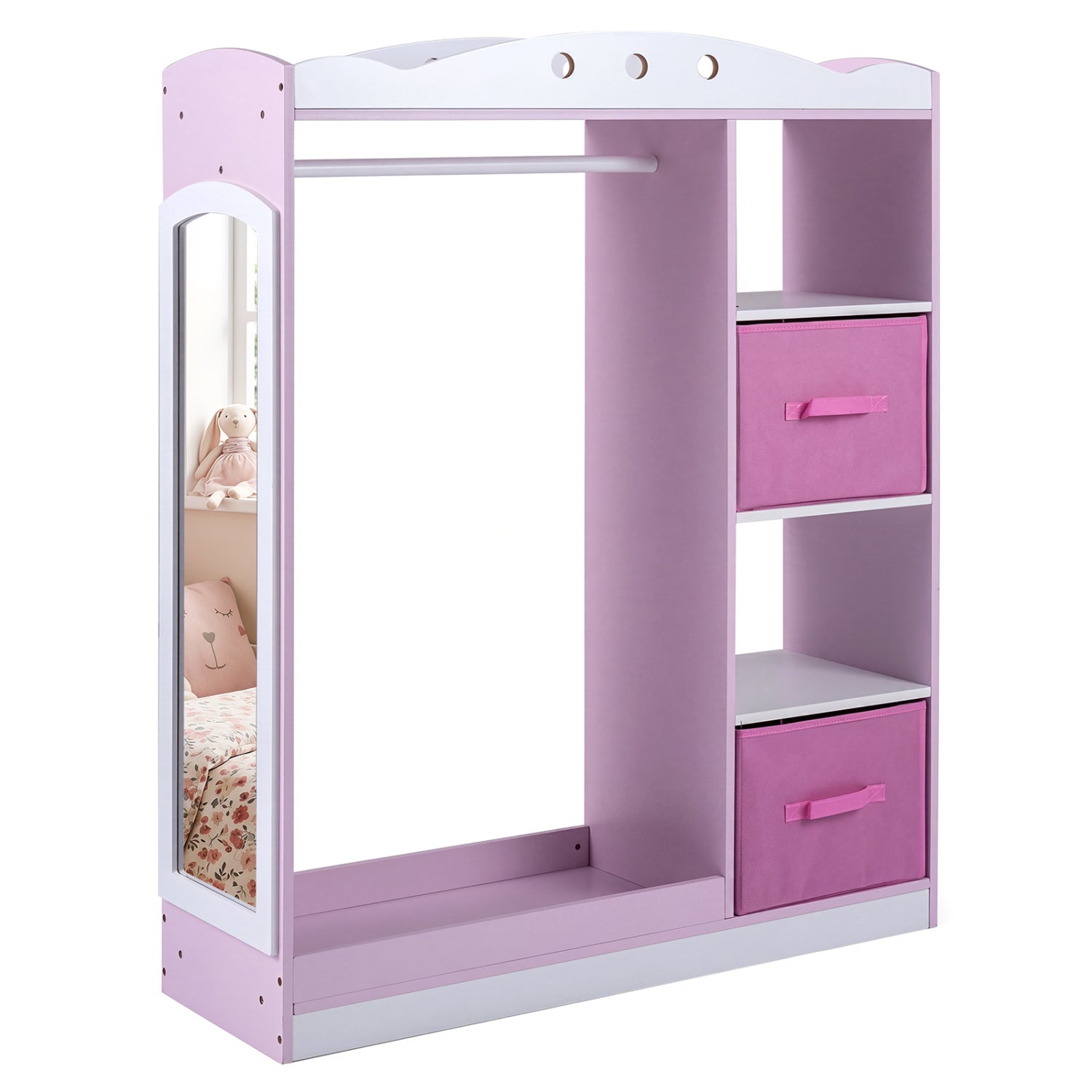 Kids Dress Up Storage with Full Length Mirror and Open Shelves, Pink Kids Storage Pink at Gallery Canada