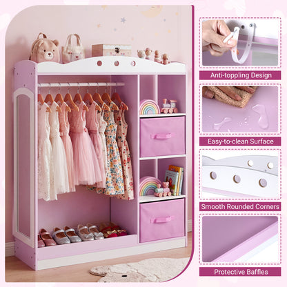 Kids Dress Up Storage with Full Length Mirror and Open Shelves, Pink Kids Storage at Gallery Canada