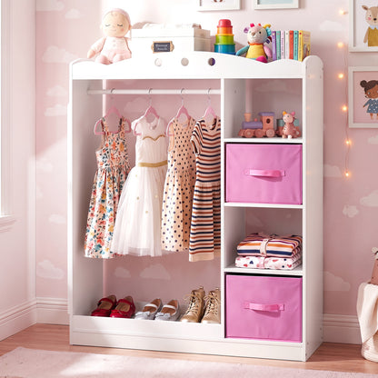 Kids Dress Up Storage With Mirror & Shelves, White