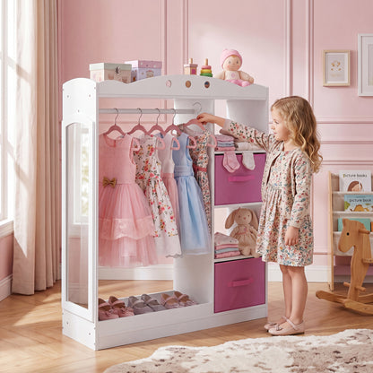 Kids Dress Up Storage With Mirror & Shelves, White